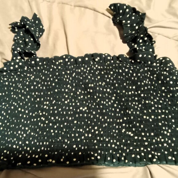 Shein Curve 4XL Maxi Skirt & Ruffle Strap Crop Top Set - Green / White Polka Dot - Picture 9 of 11